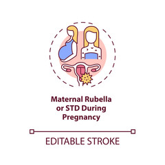 Maternal rubella and STD during pregnancy concept icon. Congenital hearing loss cause idea thin line illustration. Impact on fetus. Vector isolated outline RGB color drawing. Editable stroke