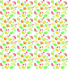 Hand-drawn fruits. Harvest doodles, citrus fruits, apples, natural vegan sweet summer fruits. Tropical organic fruits, delicious kitchen food. Set of vector illustrations of isolated signs, pattern