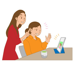 web会議の手順を母に教える娘
