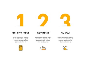 Concept of shopping process with 3 successive steps. Three colorful graphic elements. Timeline design for brochure, presentation, web site. Infographic design layout.