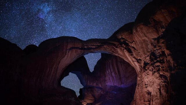 Arches National Park Double Arches Milky Way Galaxy 03 Time Lapse
