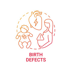 Birth defects red gradient concept icon. Baby with neural disorder. Pregnancy risk. Down syndrome. Genetic disease idea thin line illustration. Vector isolated outline RGB color drawing