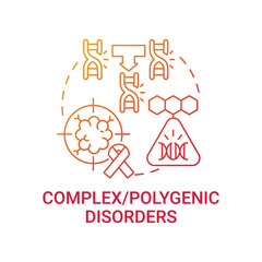 Complex, polygenic disorders red gradient concept icon. Combined genes as cause of illness. Genetic disease condition idea thin line illustration. Vector isolated outline RGB color drawing