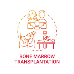 Bone marrow transplantation red gradient concept icon. Donor from family for surgical procedure. Genetic disease idea thin line illustration. Vector isolated outline RGB color drawing