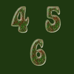 Green and red glitter capital letter alphabet - digits 4-6