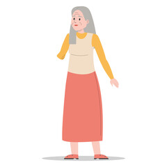 Old woman with amputated arm vector isolated. Senior female character standing, person with disability. Handicapped grandmother. Character after physical injury.