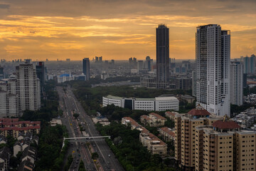 Obraz premium Beautiful scenery of Jakarta Skyline from Wisma Atlet Jakarta. Place where i got quarantine during covid19