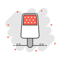 Ice cream icon in comic style. Sundae cartoon vector illustration on white isolated background. Sorbet dessert splash effect business concept.