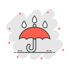 Umbrella icon in comic style. Parasol cartoon vector illustration on white isolated background. Canopy splash effect business concept.