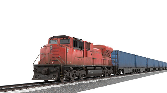 Freight train 3D rendering isolated on white background.