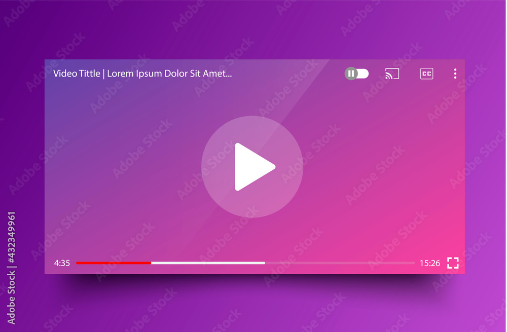 Wall mural colourful multimedia frame template. mock up online video player. life stream window. on the purple 