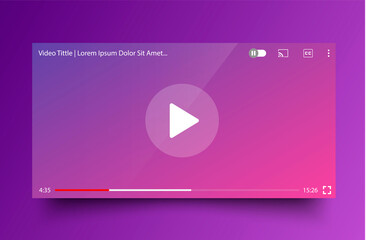 Colourful multimedia frame template. Mock up online video player. Life stream window. On the purple background. All objects are isolated Easy to Edit. Suitable for web design. Vector illustration 