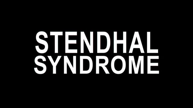 Stendhal Syndrome. Inscription appears. Stretching effect, glitch. Transparent Alpha channel. Stendhal psychological syndrome for medicine, clinic, psychology scientific research, diagnosis. 4K video.