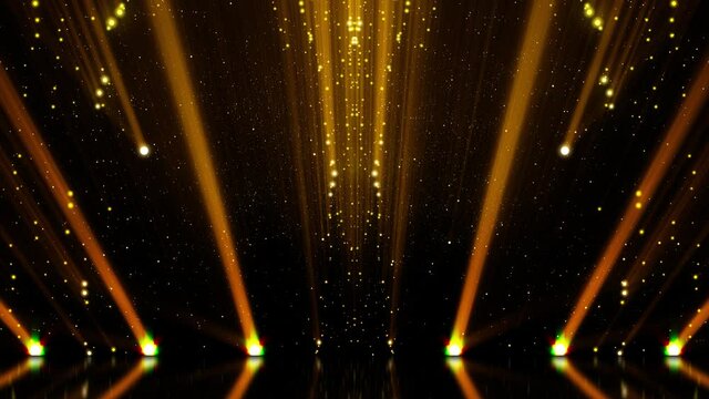 Golden stage with spotlights