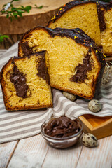 Panettone is an Italian type of sweet bread. Freshly baked sweet braided bread. Eastern European freshly baked dessert