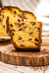 Panettone is an Italian type of sweet bread. Freshly baked sweet braided bread. Eastern European freshly baked dessert