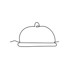 Continuous line drawing of a serving plate. Minimalist vector illustration isolated on white background for menu, print, t-shirt.