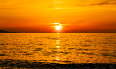 Beautiful Sunset over the Sea Horizon, Nature Background