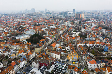 Fototapeta na wymiar Brussels, Belgium, January 3, 2021: . Old town of Brussels view from above. European commission building on the background