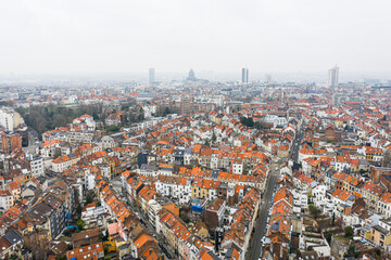 Fototapeta na wymiar Brussels, Belgium, January 3, 2021: panorama view from above, Basilica of Koekelberg on the background