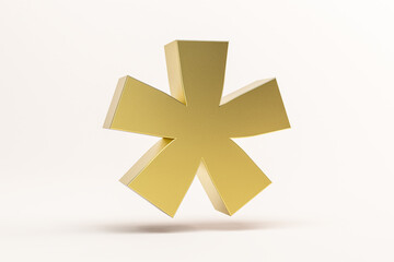 3D illustration golden asterisk isolated on white background. 3D rendering for advertising.