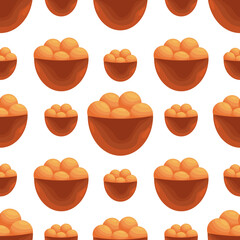 Seamless pattern with flat bowls with buns.