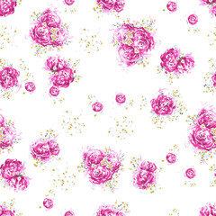 Peonies and daisies isolated on white background. Digital art. Handwork flowers draw. Floral print. Seamless pattern for design.