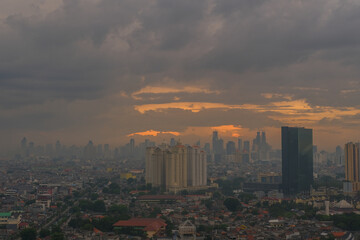 Naklejka premium Quarantine photos when i got Covid19 in Wisma Athlete in Sunter, Kemayoran, Jakarta, Indonesia. It is a beautiful view during sunset, sunrise and daylight