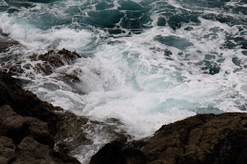 Fototapeta premium Cape Verde, Sal Island. Near the administrative town of Sal is an interesting and tourist-looking destination of Buracona. The possibility of swimming and watching the Magic Eye. The waves.