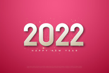 Fototapeta na wymiar 2022 happy new year with white numbers on pink background.