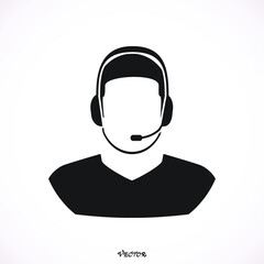 Call center operator with headset web icon design. Call center avatar set. Client services and communication, customer support, phone assistance, information, solutions. Vector