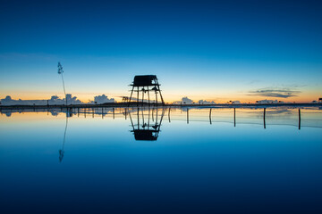 Dawn in beach, nature blue background