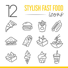 Stylish Fast Food Icon Set