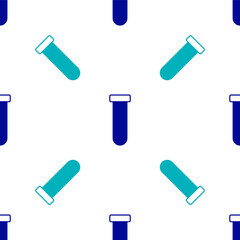Blue Test tube and flask chemical laboratory test icon isolated seamless pattern on white background. Laboratory glassware sign. Vector