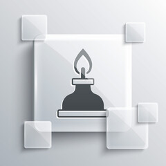 Grey Alcohol or spirit burner icon isolated on grey background. Chemical equipment. Square glass panels. Vector