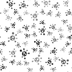 Black Molecule icon isolated seamless pattern on white background. Structure of molecules in chemistry, science teachers innovative educational poster. Vector