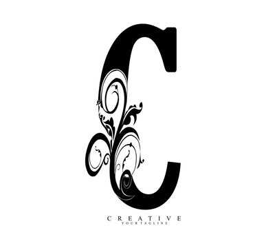 Fancy initial letter C embellished with a batik pattern and creates a monogrammed logo ornament
