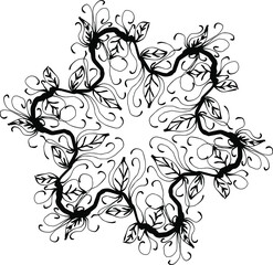 wreath of branches with leaves and flowers. Vector isolated contour decorative squiggle wreath for invitation card frame for weddings and cards