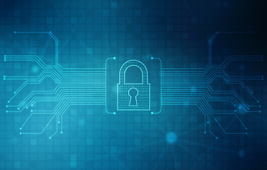 Closed Padlock on technology background, Technology security concept. Modern safety digital background. Lock Protection system, Cyber Security or internet network protection