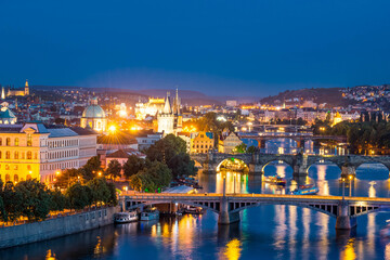 Fototapeta premium Panoramic scenic view of Prague city skyline, Prague, Czech Republic