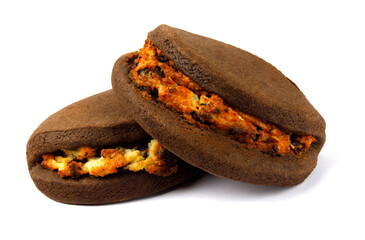 Chocolate cookies are isolated on a white background.
