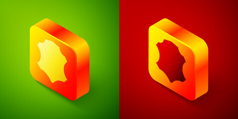 Isometric Leather icon isolated on green and red background. Square button. Vector
