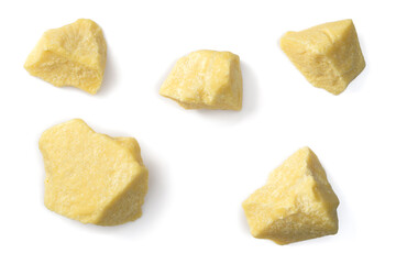 raw cocoa butter isolated on white background, top view