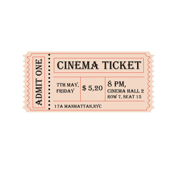 Retro cinema ticket vector illustration