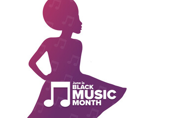 June is Black Music Month. Holiday concept. Template for background, banner, card, poster with text inscription. Vector EPS10 illustration.