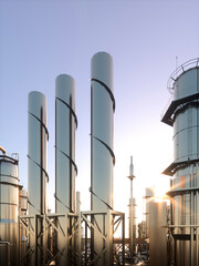large oil refinery plant at sunrise on a clear day 3d render