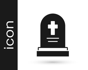 Obraz premium Black Grave with tombstone icon isolated on white background. Vector