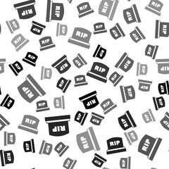 Black Tombstone with RIP written on it icon isolated seamless pattern on white background. Grave icon. Vector