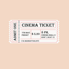 Retro cinema ticket vector illustration