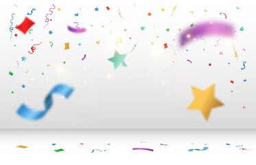 Vector illustration of falling confetti on a transparent background.